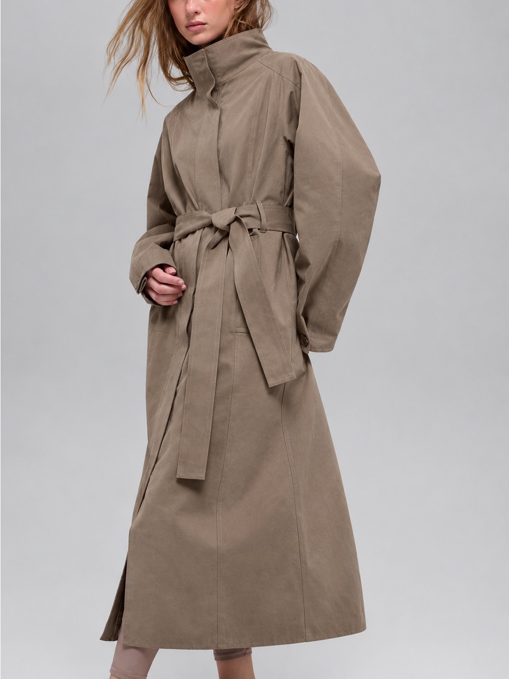 Alo Rare Journey Funnel Neck Belted Long Trench Coat